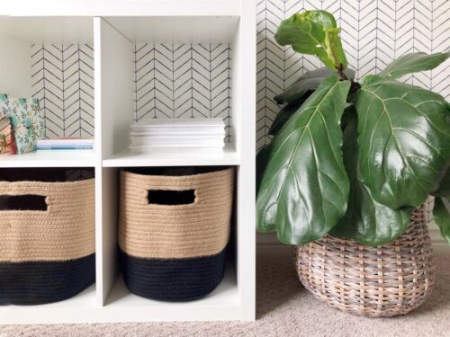 Chloe and Cotton SET OF 2 Rope Baskets Jute Black GREAT FOR CUBE ORGANIZERS 2