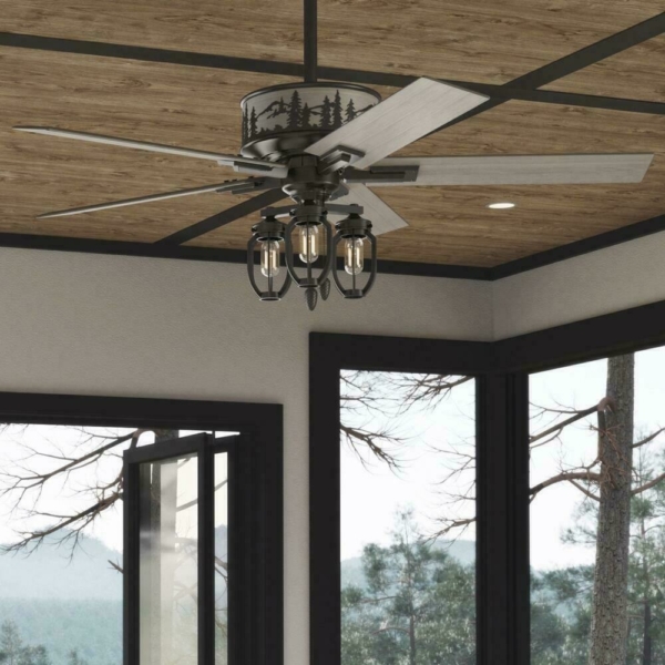 52" Hunter Fan Rustic industrial Farmhouse Lodge Cabin Indoor LED Ceiling Fan 3