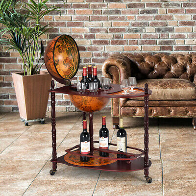 Wood Globe Wine Bar Stand 34" H 16th Century Italian Rack Liquor Bottle Shelf