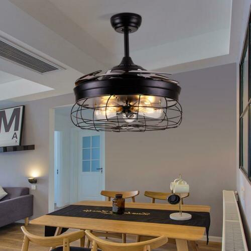 42'' Metal Cage Round Ceiling Fan Light Rustic With Retractable Blade 7