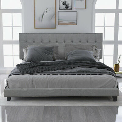Upholstered Bed Linen Stitch Tufted Platform Bed