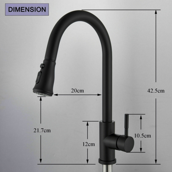 Kitchen Faucet Black Pull Down Sprayer Head 3 Holes Sink Taps W/soap dispenser 10