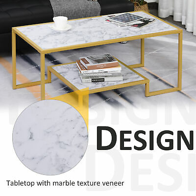 Modern Coffee Table with Underneath Storage Shelf, White & Gold 5