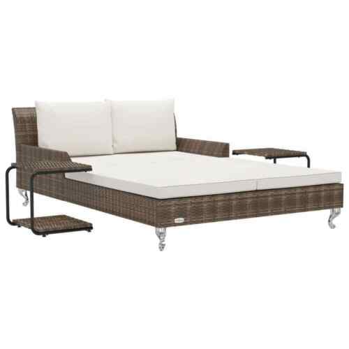 Outdoor 2-Person Garden Sun Bed with Cushions Poly Rattan Loveseat Patio Chairs 11