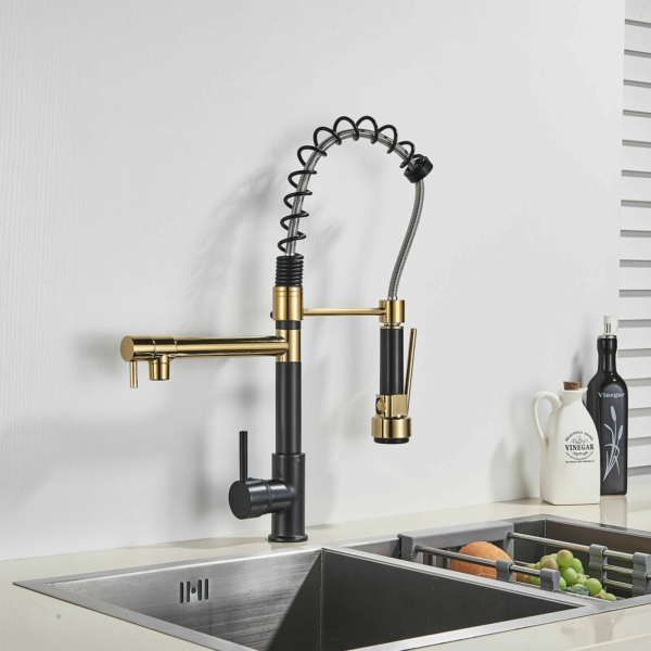 LED Kitchen Sink Faucet Pull Down Sprayer Swivel Spout Commercial Gold 9
