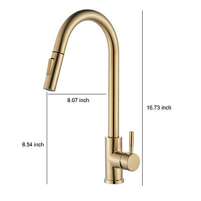 Brushed Gold Kitchen Sink Faucet Pull Out Spray Commercial 1 Hole Deck Mount 2