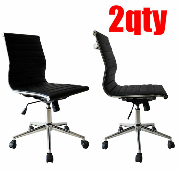 2 Piece Modern Executive Office Chair Mid back PU Leather Armless Tiltable 1