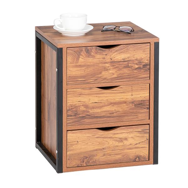 Nightstand Steel Frame Nightstand with 1/2/3-Drawer Antique Wood