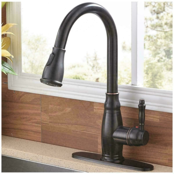 Kitchen Faucet Oil Rubbed Bronze Pull Out Spray Single Handle 3 Hole