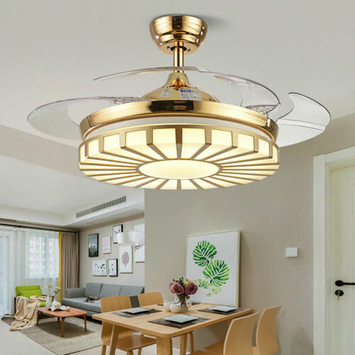 Invisible Crystal Fan Light Lamp Ceiling Light 4 Blades 3 Speed +Remote Control 10