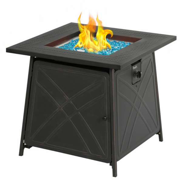 28" Bali Outdoor Propane Fire Pit Patio Heater Gas Table Square Fireplace Blue Glass 3