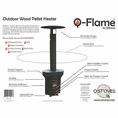Q Stoves Q Flame Q05 Outdoor Portable Wood Pellet Gravity Fed Heater, Black 2