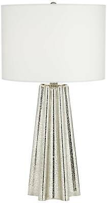 Modern Table Lamp Fluted Mercury Glass White Drum Shade for Living Room Bedroom 2