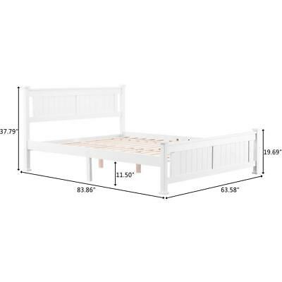 Queen Size Farmhouse Wooden Bed Frame Platform Wooden Slat Support w/ Headboard White 2