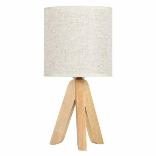 Wooden Tripod Nightstand Lamp with Fabric Linen Shade 2
