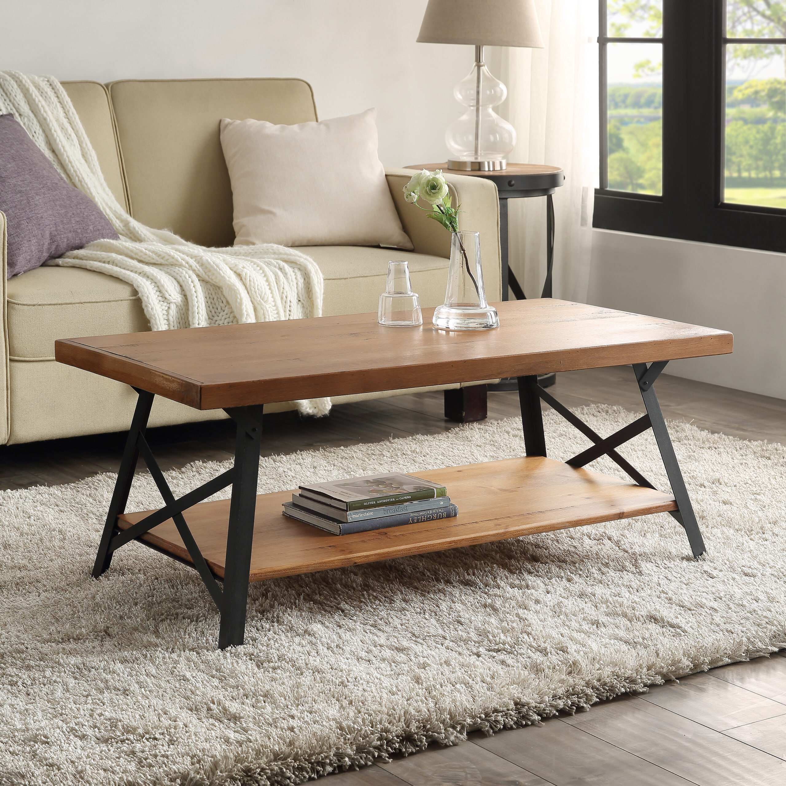 Solid Wood Coffee Table With Metal Legs