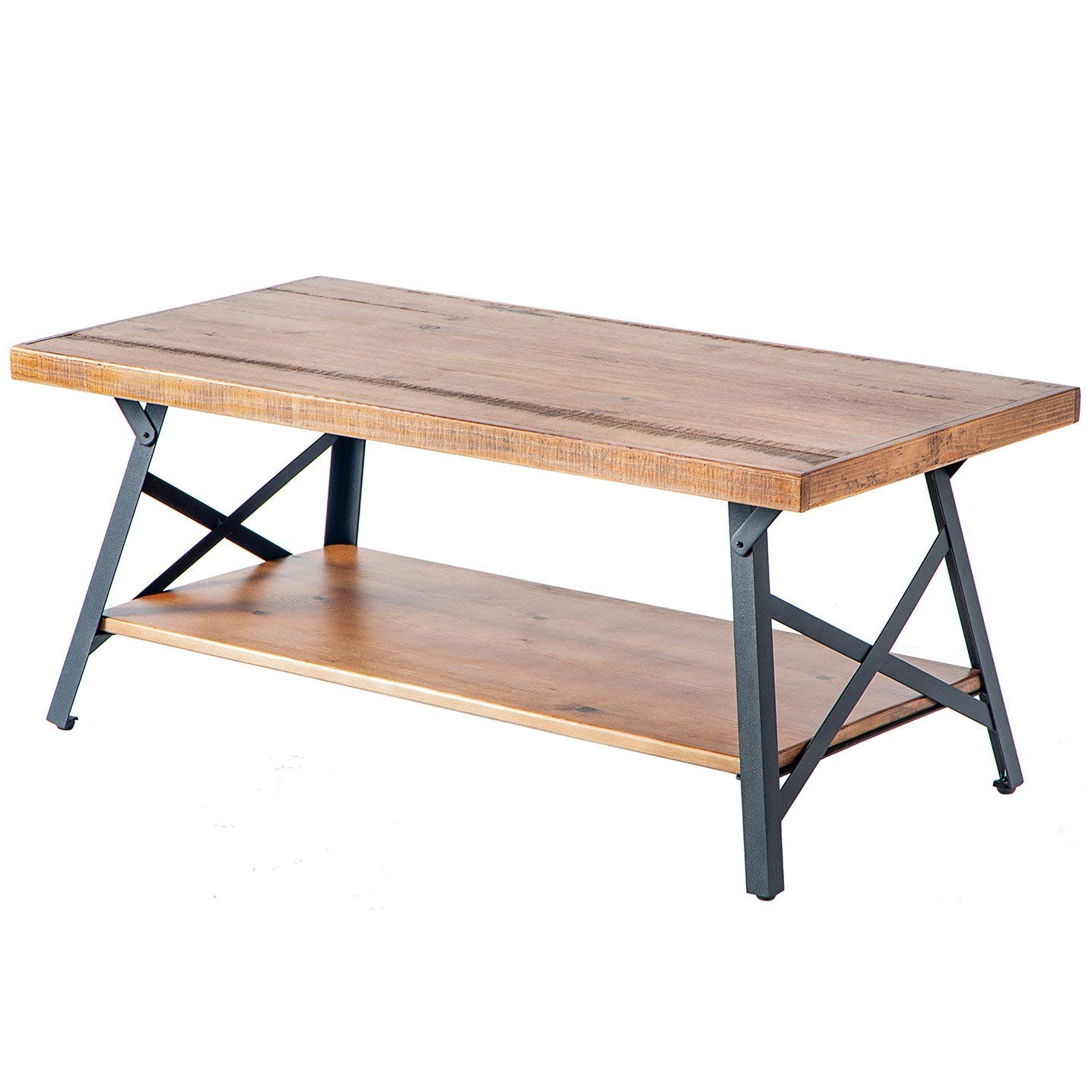 Solid Wood Coffee Table With Metal Legs