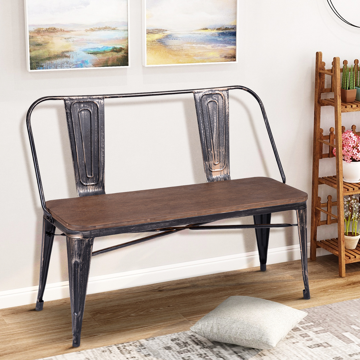 Rustic Vintage Style Dining Table, Bench, Dining Room Furniture
