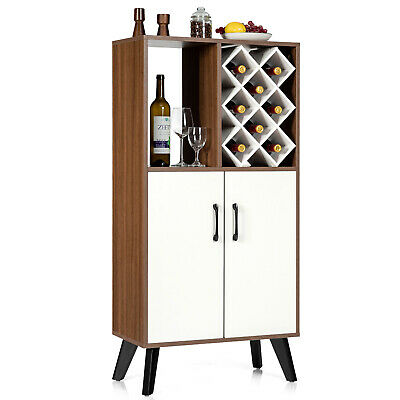 Costway Bar Cabinet Wooden Buffet Sideboard Storage Cupboard w/ Wine Rack Walnut 5