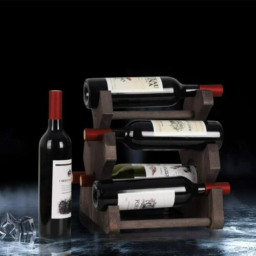 Free Standing Countertop Wine Storage Racks 6-Bottles Rustic Wood Wine Holder 4