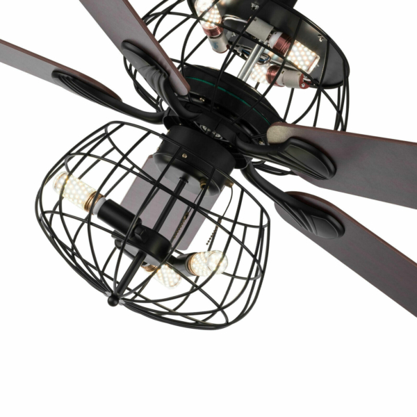 52" 5 Wood Blades Vintage Cage Chandelier Ceiling Fan with Light Industrial + RC 5