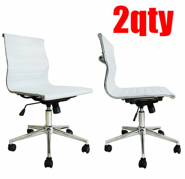 2 Piece Modern Executive Office Chair Mid back PU Leather Armless Desk Chair 1