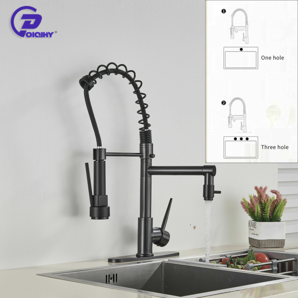 Farmhouse Pull Down Sprayer Kitchen Faucet Solid Brass Matte Black+Cover 7