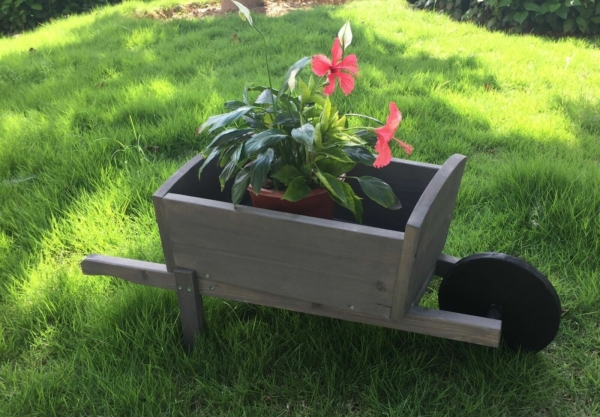 Seny Cute Wheelbarrow Style Garden Planter 100% Wood Garden Bed Box 3