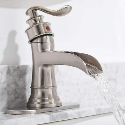 Brushed Nickel Waterfall Bathroom Faucet with Drain