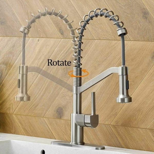 Farmhouse Brushed Nickel Kitchen Sink Faucet W/ Pull Down Sprayer 7