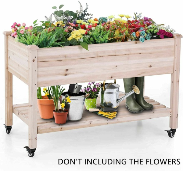 Garden Raised Bed Outdoor Elevated Solid Wooden Planter Box with Wheels Shelf 1