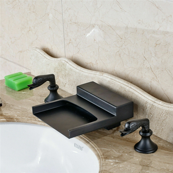 Oil Rubbed Bronze Widespread 8" Brass Bathroom Sink Faucet 3 Hole with Valve 4