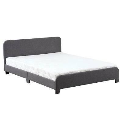 New Full Size Platform Slats Bed Frame Upholstered Headboard Slats Bedroom Gray 3
