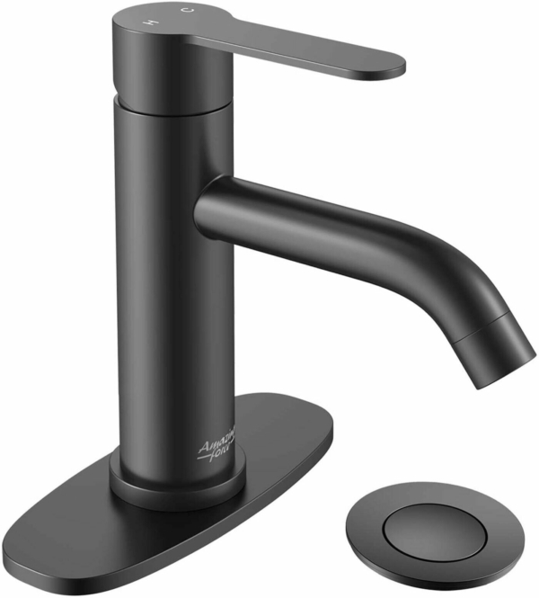 Bathroom Sink Faucet w/ Pop-Up Single Handle Stainless Steel 1 Hole Black Matte 1