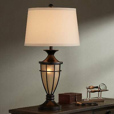 Mission Table Lamp with Nightlight Champagne Glass Brushed Iron 3