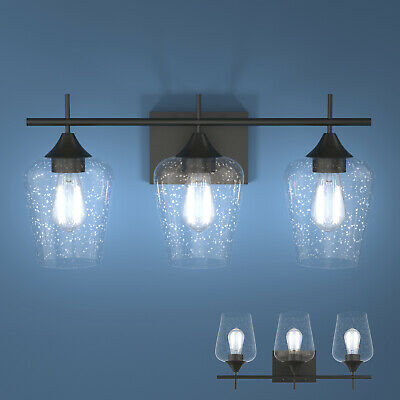 3-Light Wall Sconce Modern Bathroom Vanity Light Fixtures w/ Clear Glass Shade 1