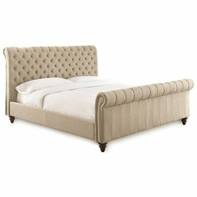 Swanson Tufted King Sleigh Bed in Sand Beige 1