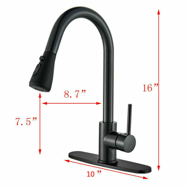 Matte Black Swivel Kitchen Sink Faucet Pull Out Sprayer Single Handle Mixer Tap 3