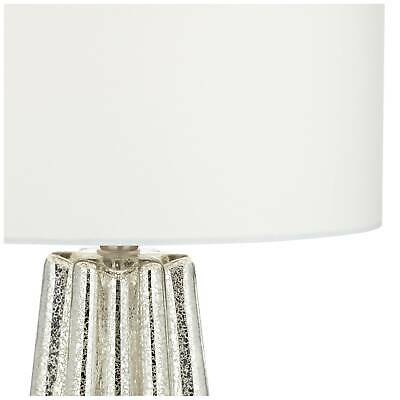 Modern Table Lamp Fluted Mercury Glass White Drum Shade for Living Room Bedroom 4