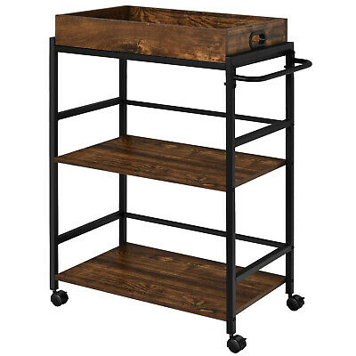 Costway 3-Tier Rolling Bar Cart Kitchen Serving Cart w/ Removable Tray Rustic 5