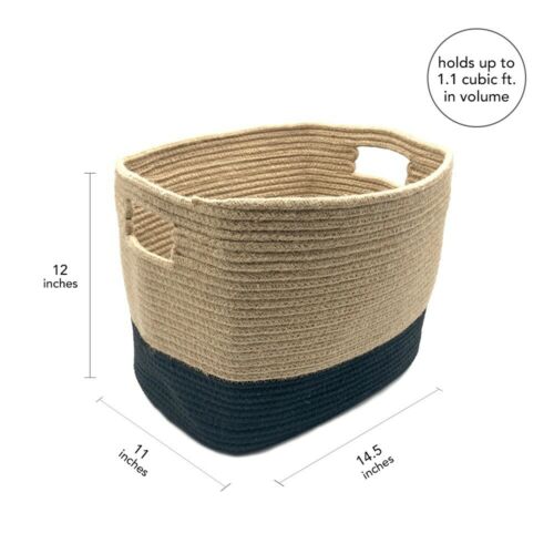 Chloe and Cotton SET OF 2 Rope Baskets Jute Black GREAT FOR CUBE ORGANIZERS 6