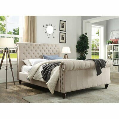 Swanson Tufted King Sleigh Bed in Sand Beige 4