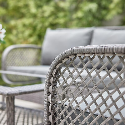 Outdoor Patio Furniture Grey PE Wicker Luxury Sofa Seating Cushioned Set 4pcs 2