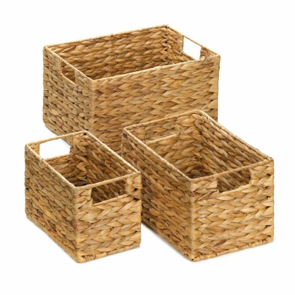 Set of 3 Rectangular Woven Nesting Baskets 3 Sizes Storage Basket Cut Out Handle 2