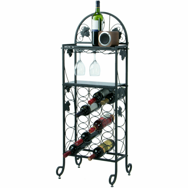 20 Wine Rack Table with Glass, Freestanding Floor Table with Marble Finish Top 1