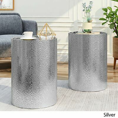 Kaylee Modern Round Hammered Iron Accent Table (2 Pack) 2