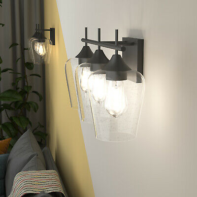 3-Light Wall Sconce Modern Bathroom Vanity Light Fixtures w/ Clear Glass Shade 2