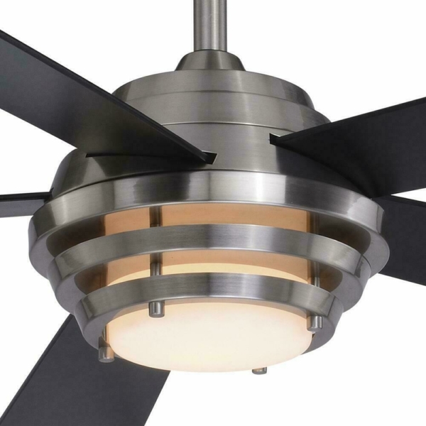 52" Brushed Nickel Industrial Indoor LED Ceiling Fan White Frosted Bowl Light 2
