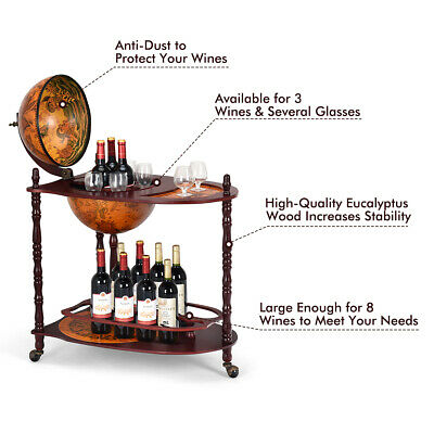 Wood Globe Wine Bar Stand 34" H 16th Century Italian Rack Liquor Bottle Shelf 5