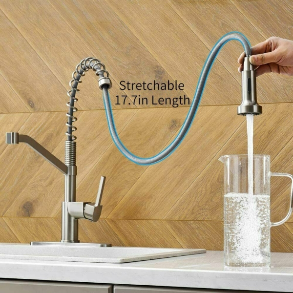Farmhouse Brushed Nickel Kitchen Sink Faucet W/ Pull Down Sprayer 3